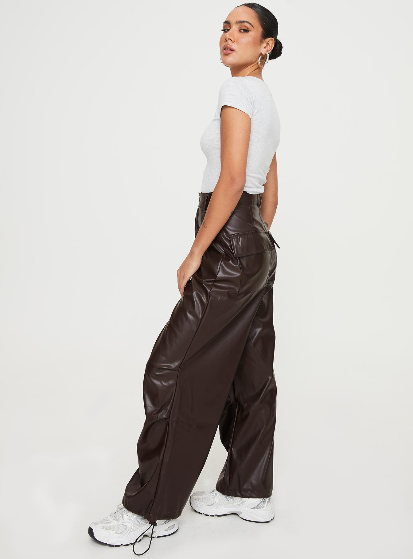 Ornella Faux Leather Pants Brown - Image 3