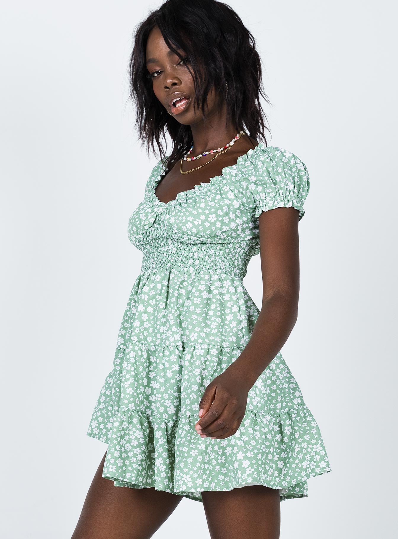 Daniella Floral Mini Dress Green - Image 4