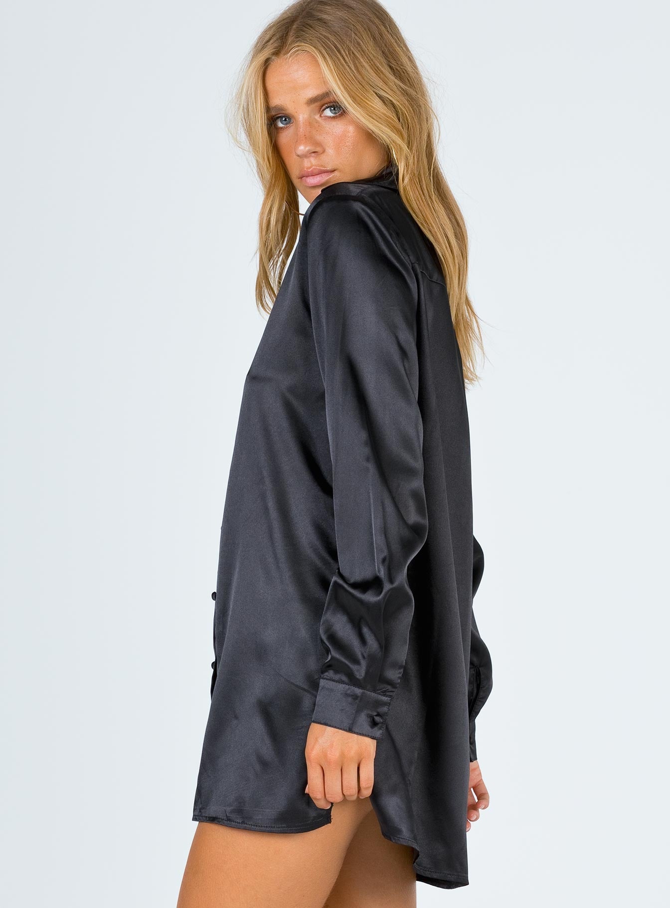 90210 Satin Shirt Mini Dress Black - Image 6