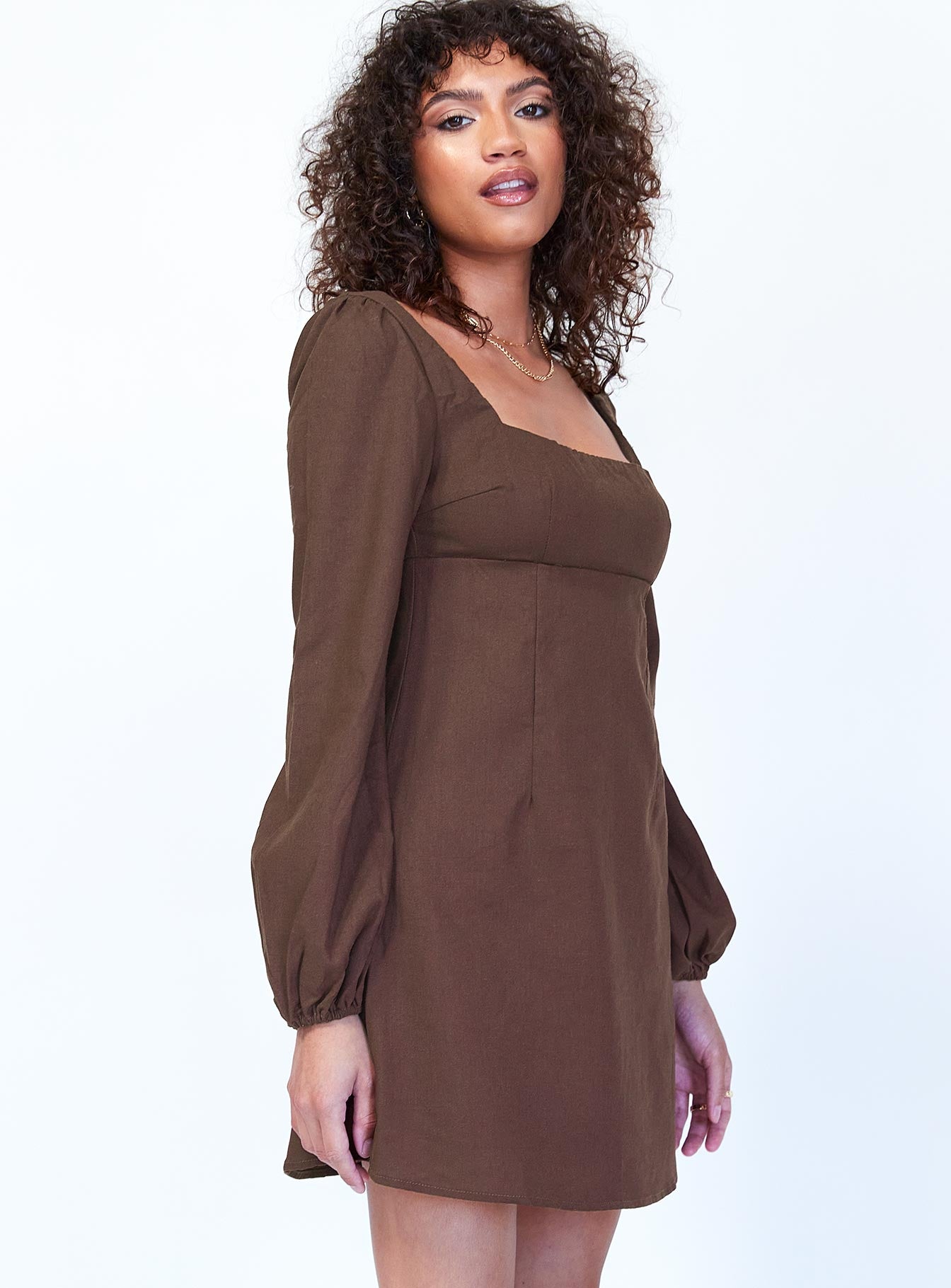 Hastings Long Sleeve Mini Dress Brown - Image 3