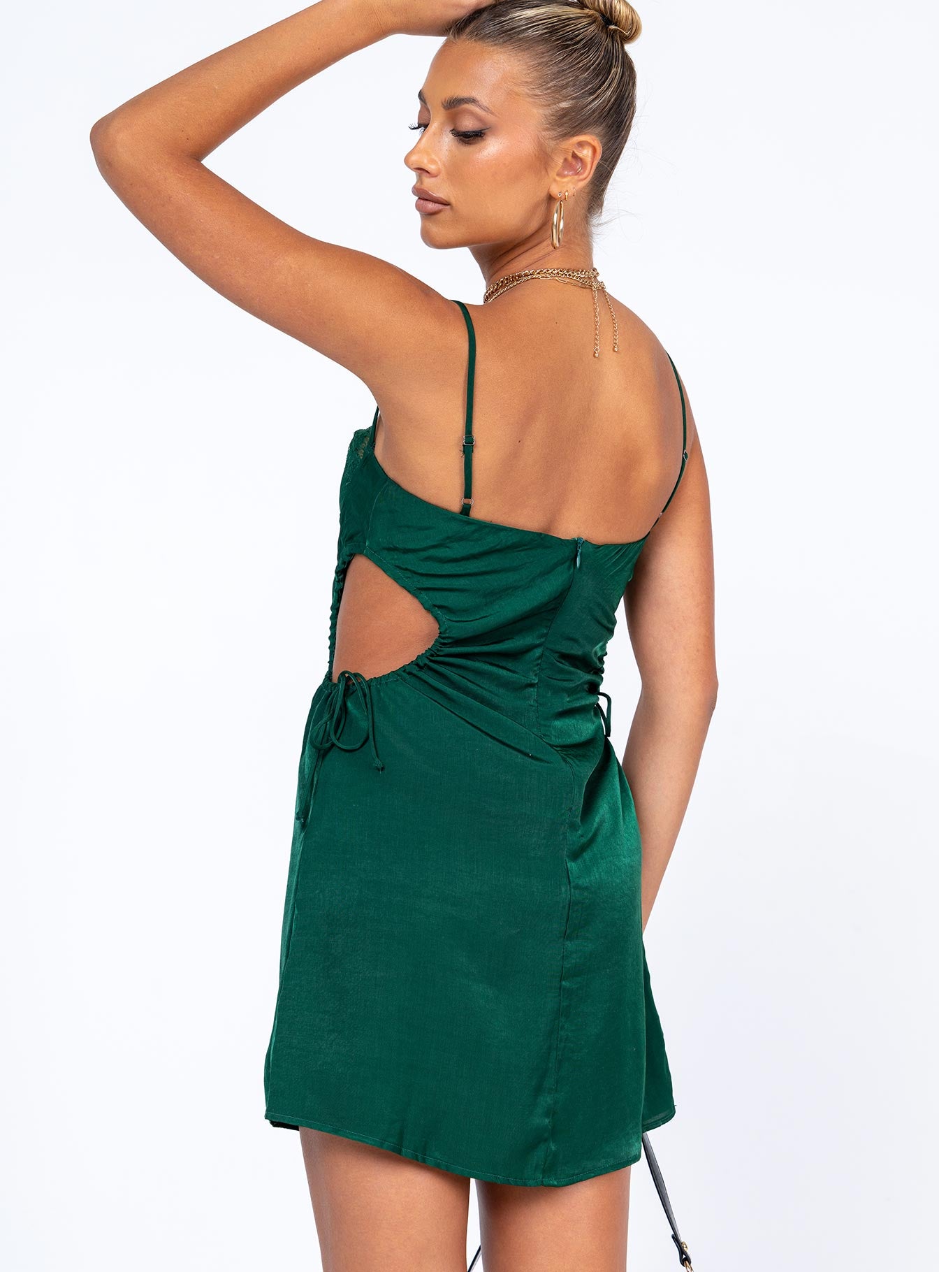 Hazel Cut Out Mini Dress Forest Green - Image 4