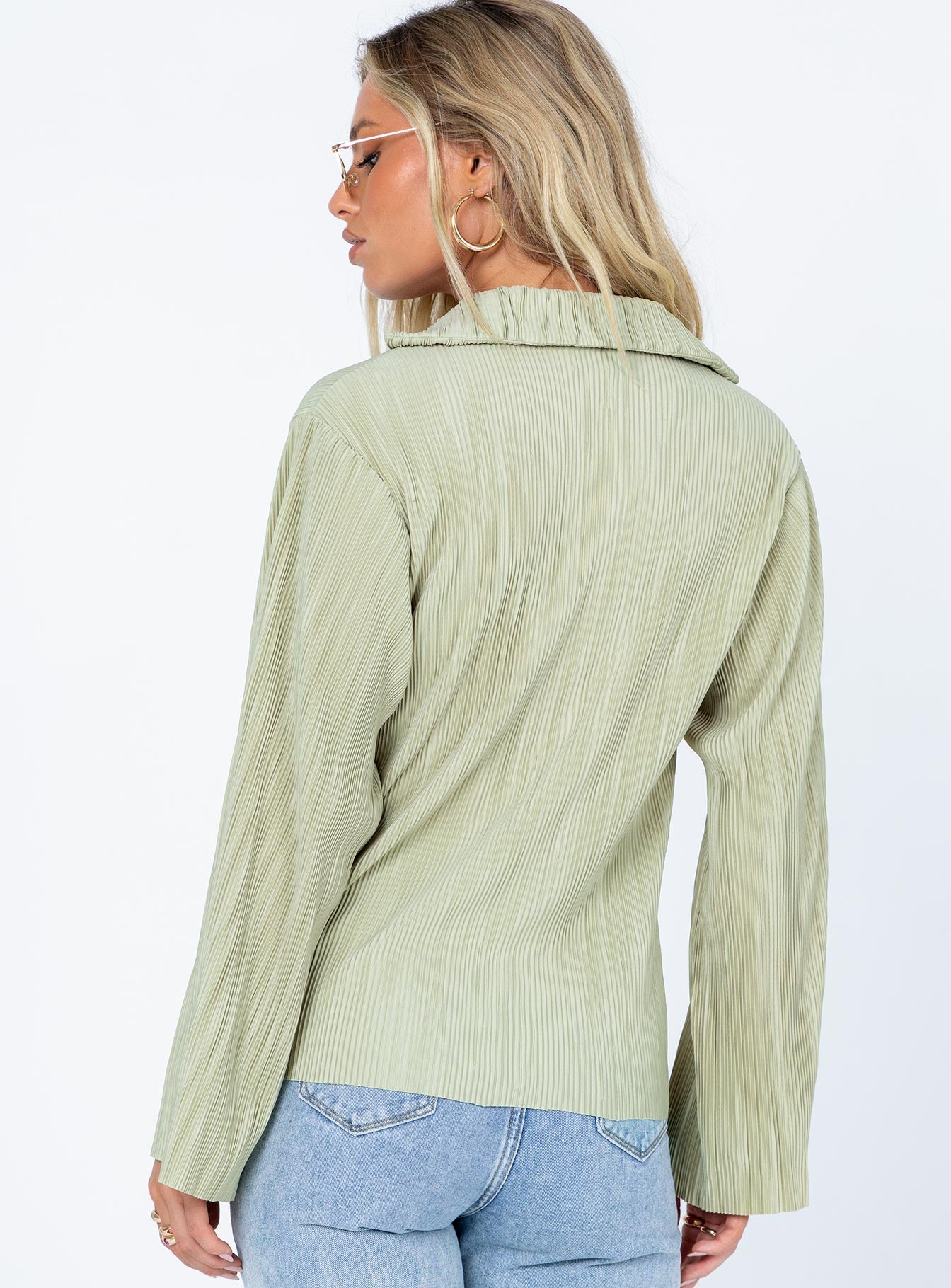 Louie Pleated Shirt Sage - Image 5