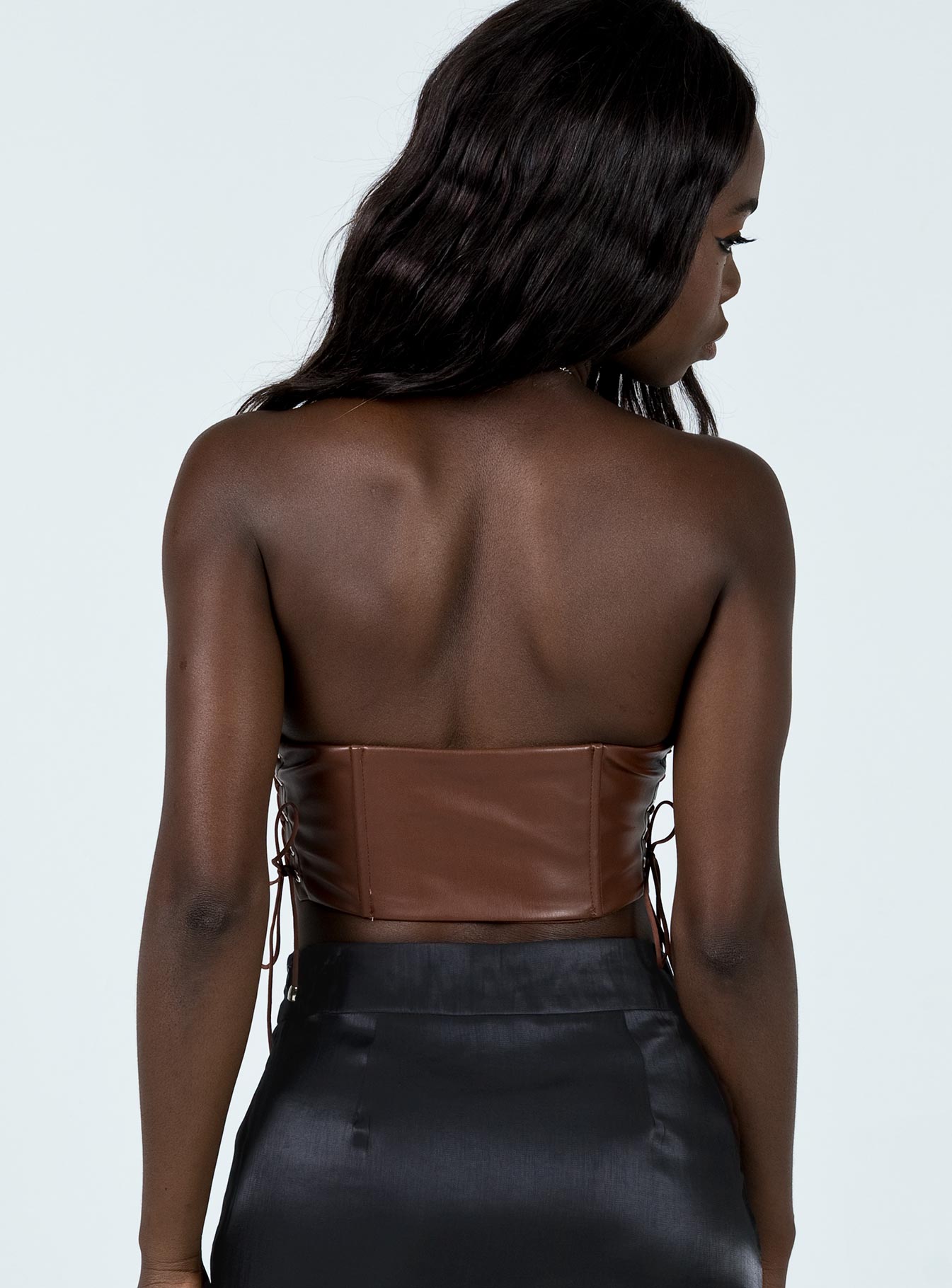 Maddox PU Strapless Top Brown - Image 5