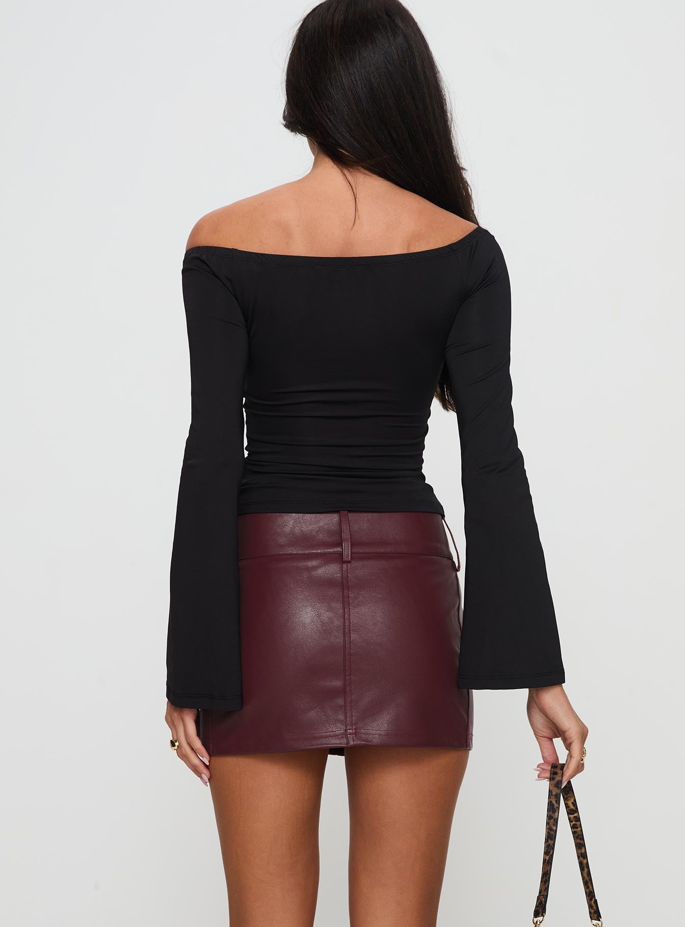 Magee Faux Leather Mini Skirt Burgundy - Image 5