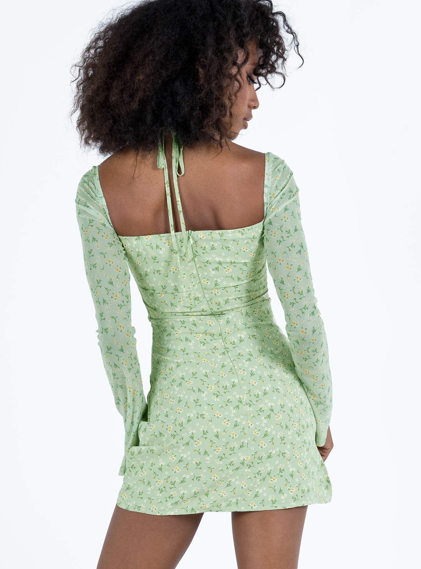 Dyer Sheer Sleeve Mini Dress Green Floral - Image 7