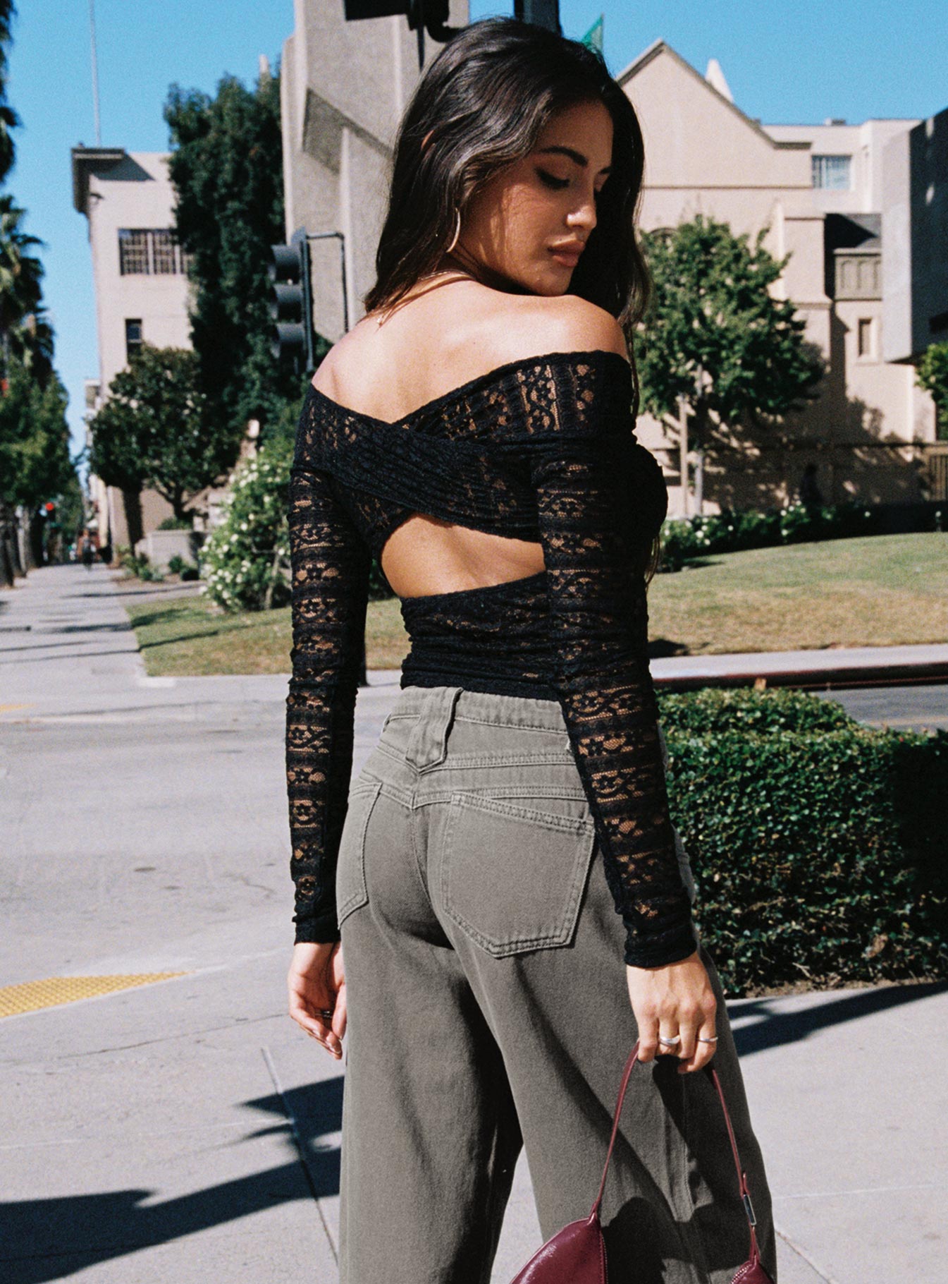 Petaluma Off Shoulder Long Sleeve Top Black - Image 4