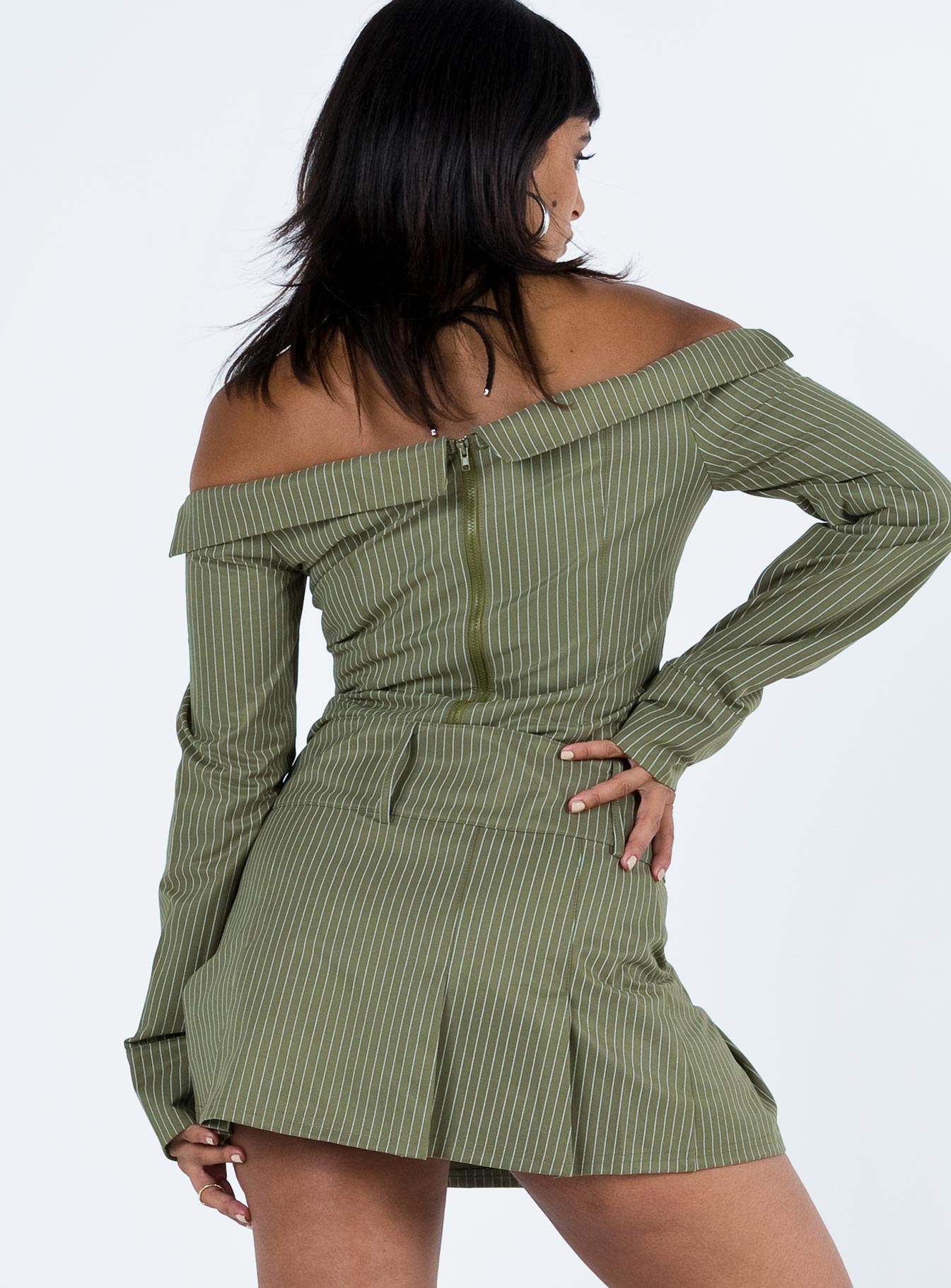 Valentina Cargo Mini Skirt Green Pinstripe - Image 5