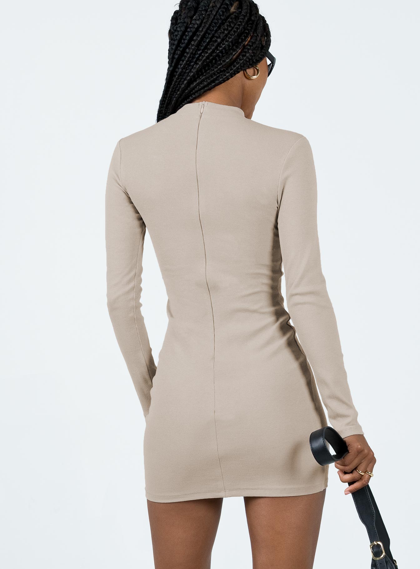 Diani Long Sleeve Mini Dress Beige - Image 4
