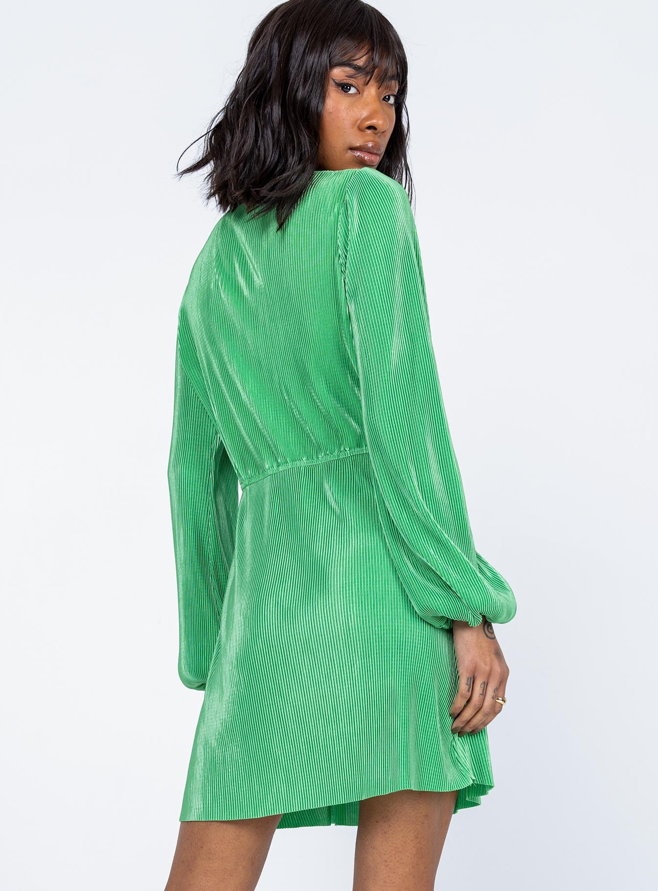 Milan Long Sleeve Mini Dress Green - Image 4