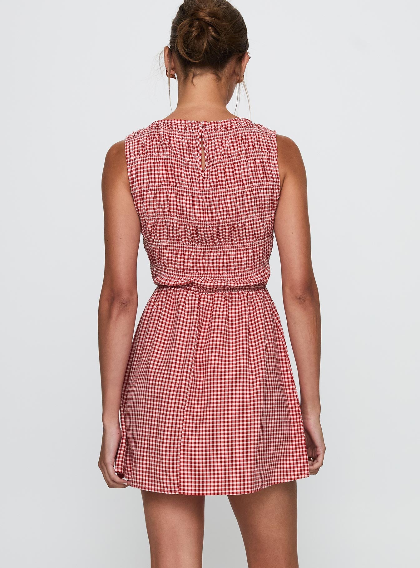 Winxie Shirred Mini Dress Red Gingham - Image 5