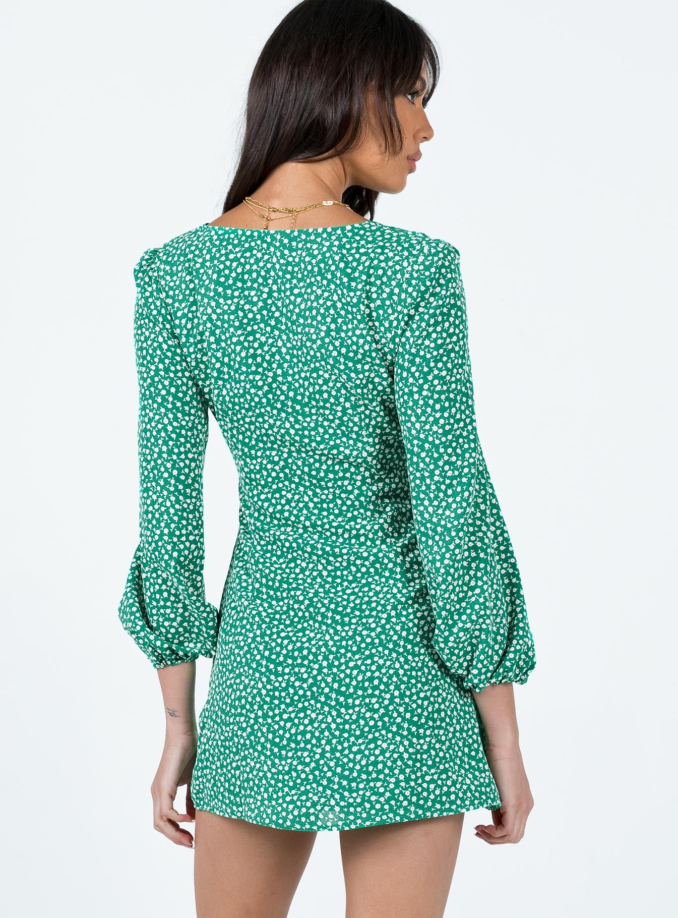 Kiata Long Sleeve Mini Dress Green / Floral - Image 5
