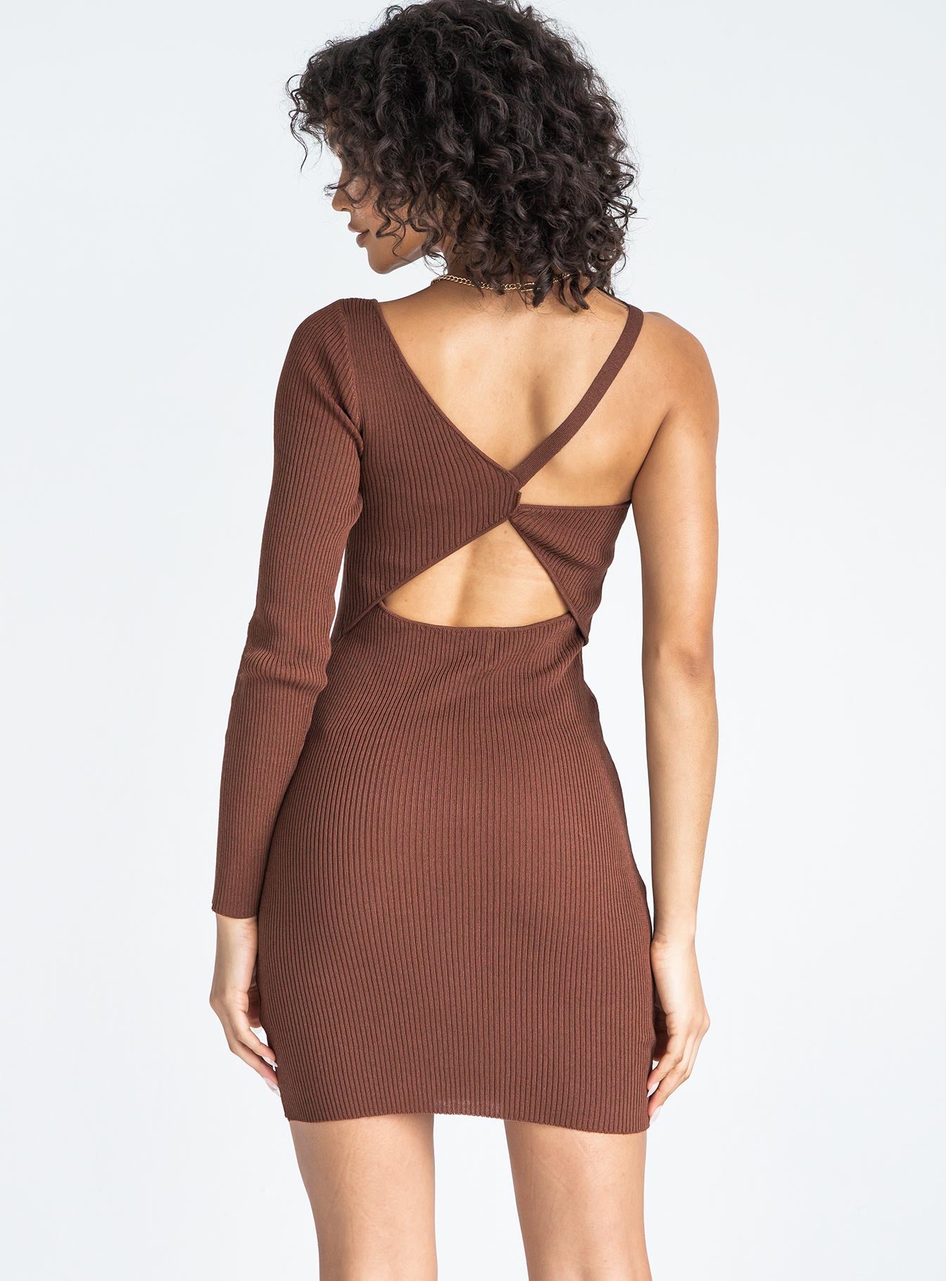 Elijah Asymmetric Mini Dress Brown - Image 4