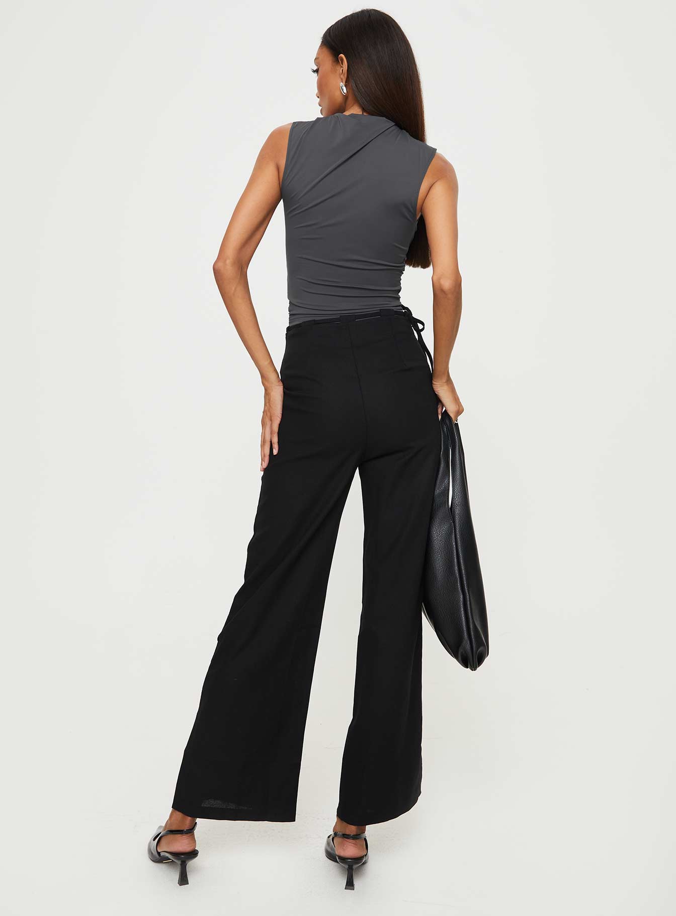 Threaded Waistband Low Waist Pant Black - Image 5