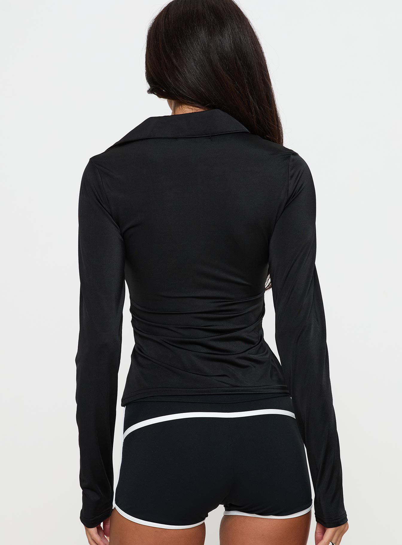 Celosiah Zip Up Collared Top Black - Image 5