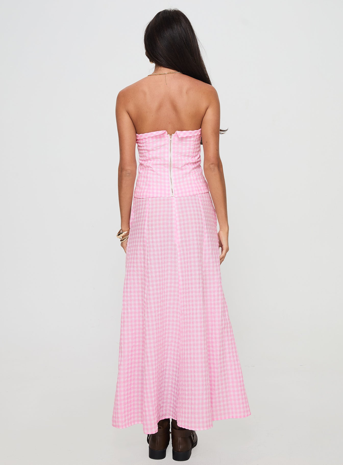 Carmino Maxi Skirt Pink Check - Image 5