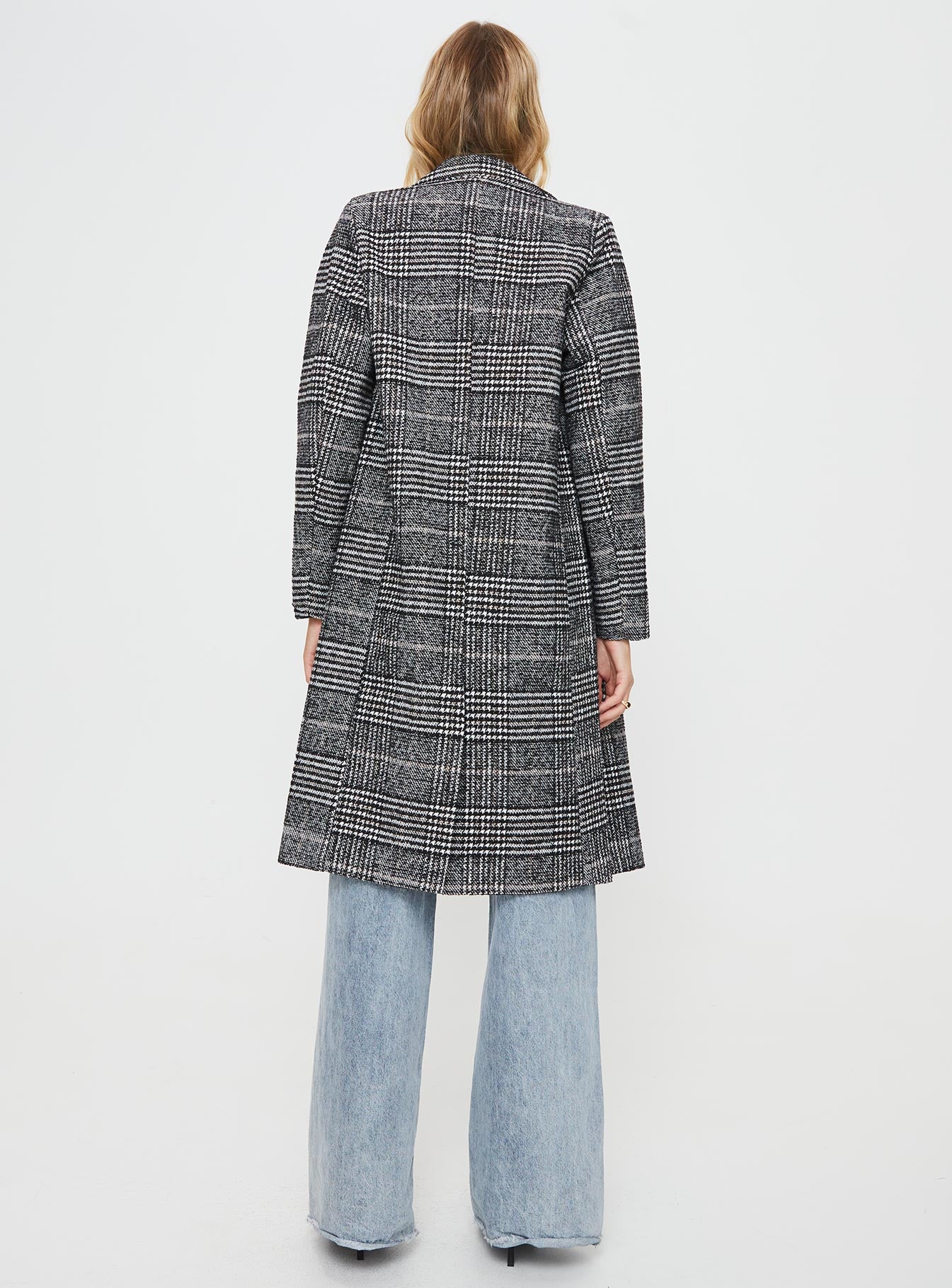 Newman Plaid Longline Coat Black - Image 5