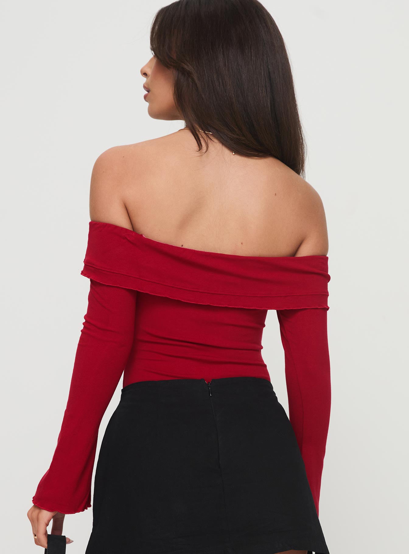Afterglow Off The Shoulder Bodysuit Burgundy - Image 5