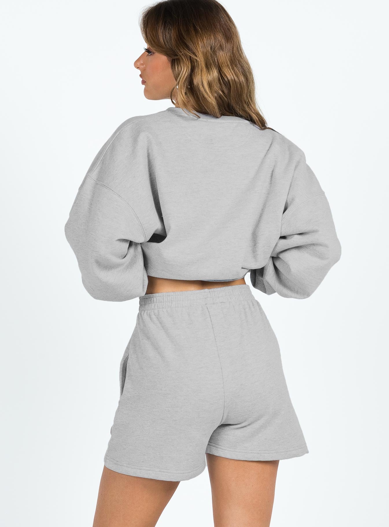 Princess Polly Track Shorts Cursive Text Grey Marle / Red - Image 5