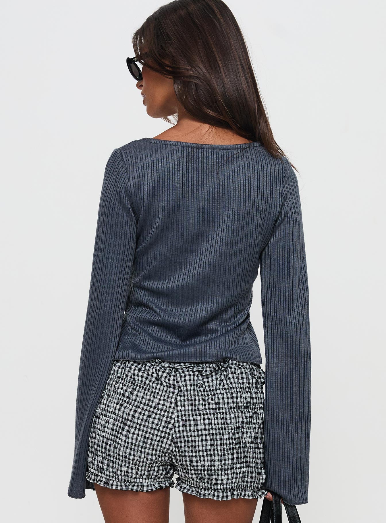 Rowynne Long Sleeve Tie Up Top Slate Grey - Image 5