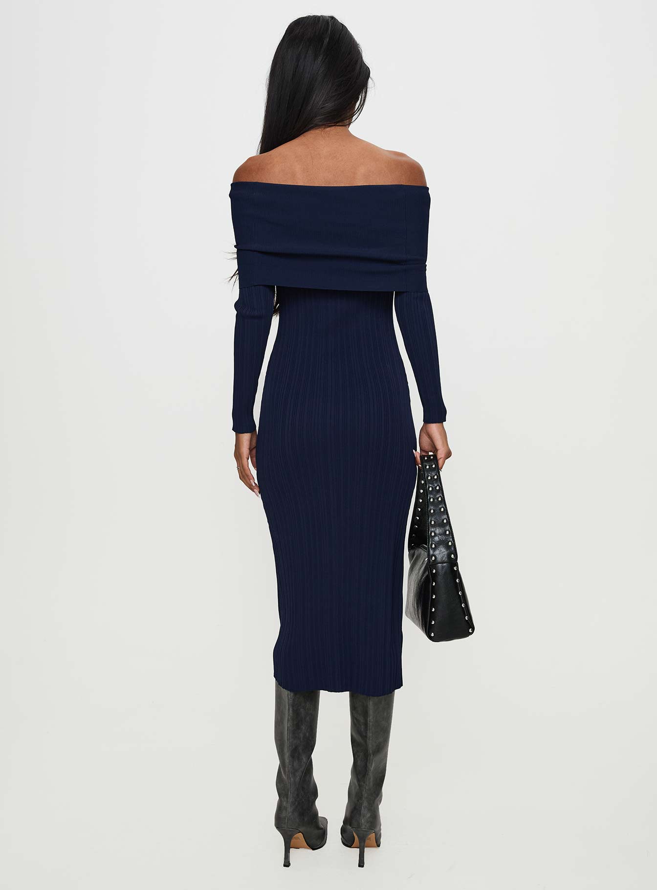 Flisse Long Sleeve Rib Maxi Dress Navy - Image 4