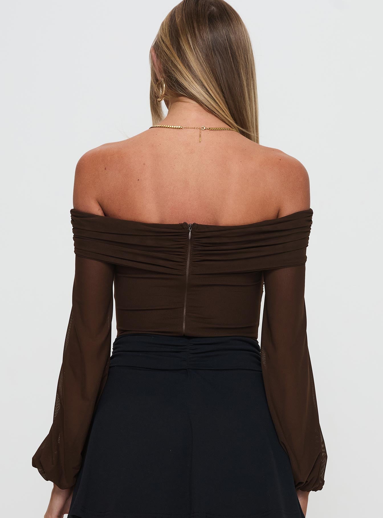 Babette Off The Shoulder Bodysuit Brown - Image 5