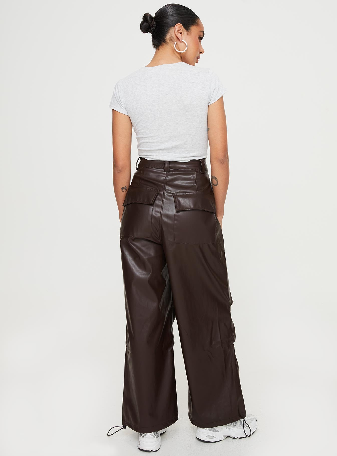 Ornella Faux Leather Pants Brown - Image 4