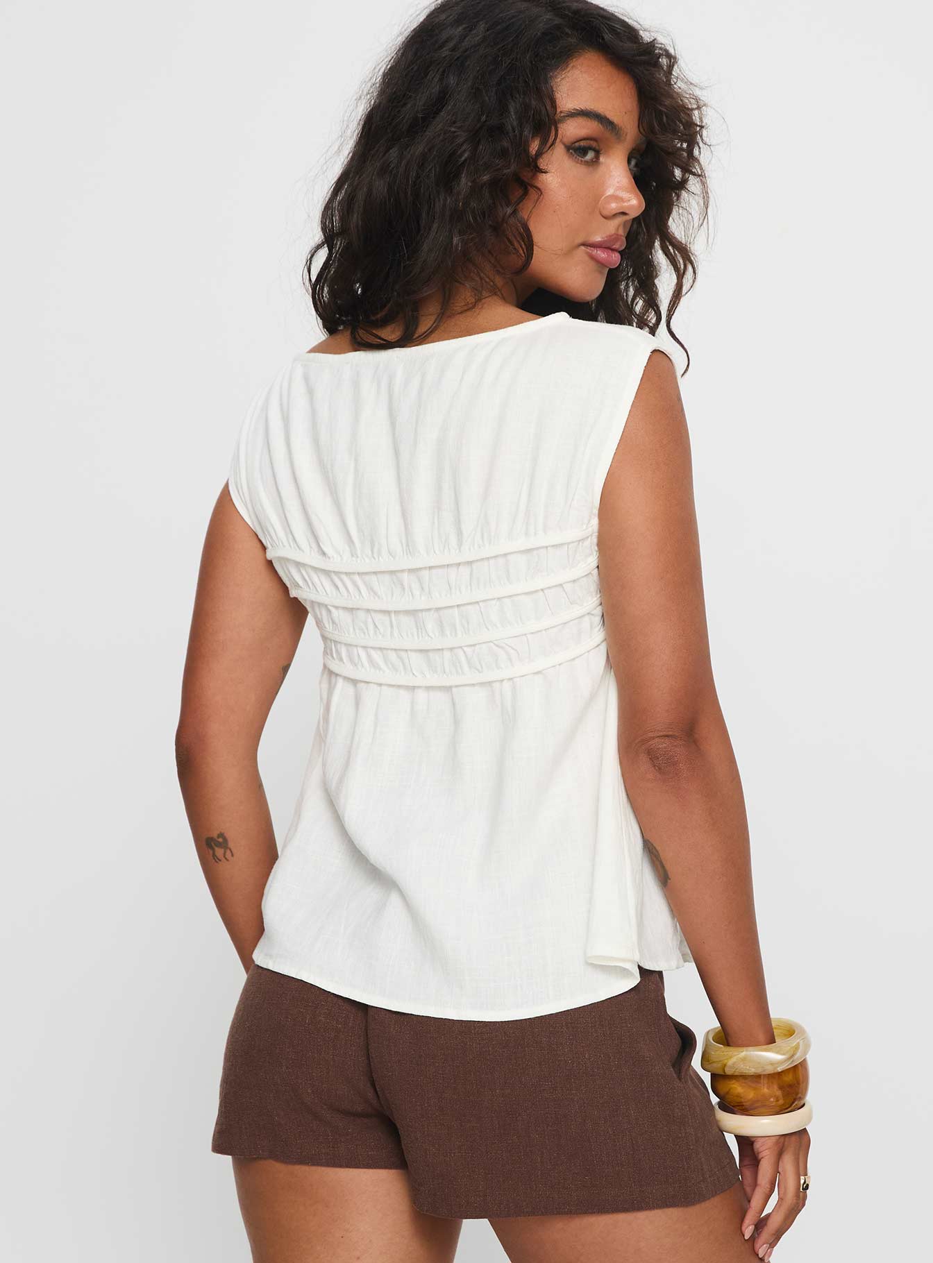 Alorie Textured Linen Blouse Top White - Image 5
