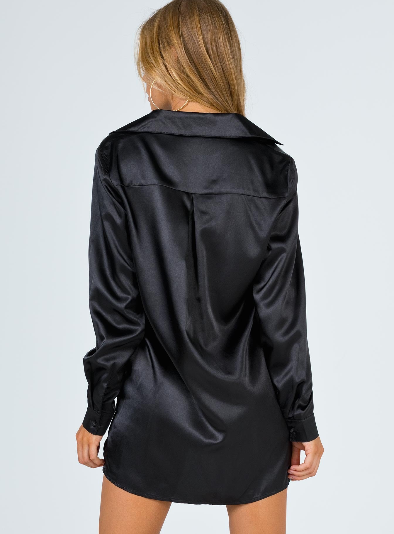 90210 Satin Shirt Mini Dress Black - Image 7