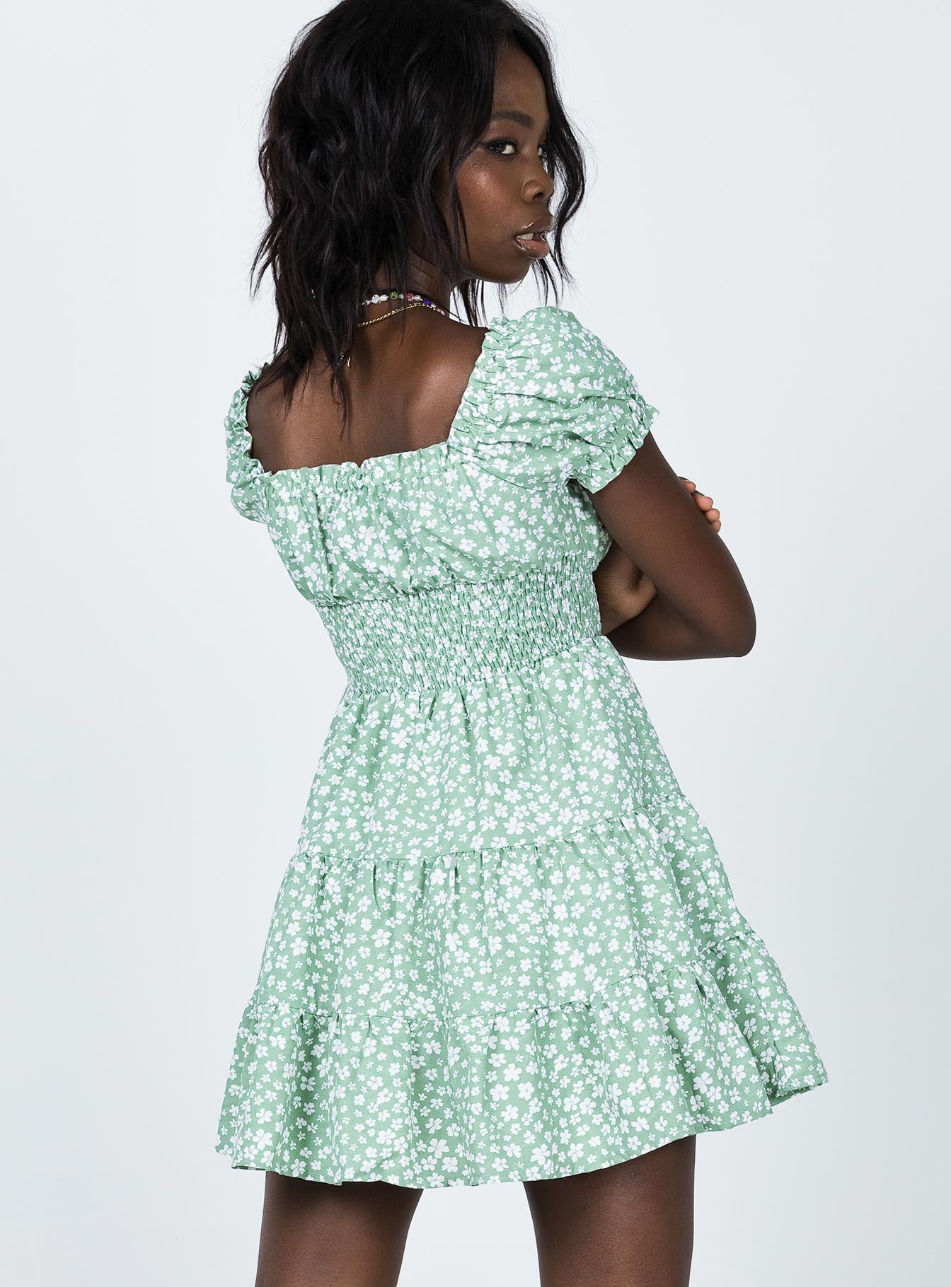 Daniella Floral Mini Dress Green - Image 5