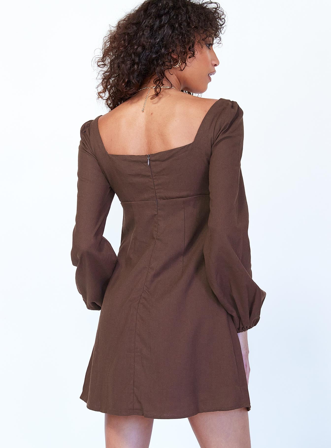 Hastings Long Sleeve Mini Dress Brown - Image 4
