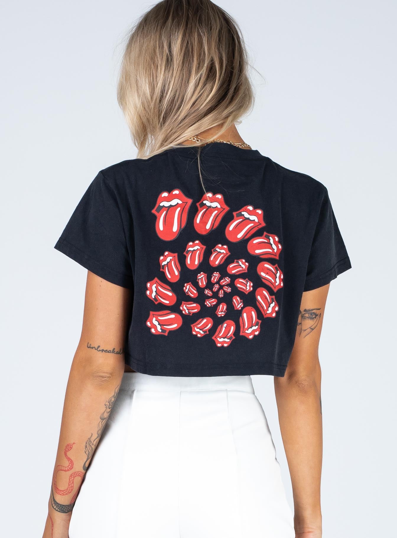 Rolling Stones Many Tongues Crop Tee Black - Image 5