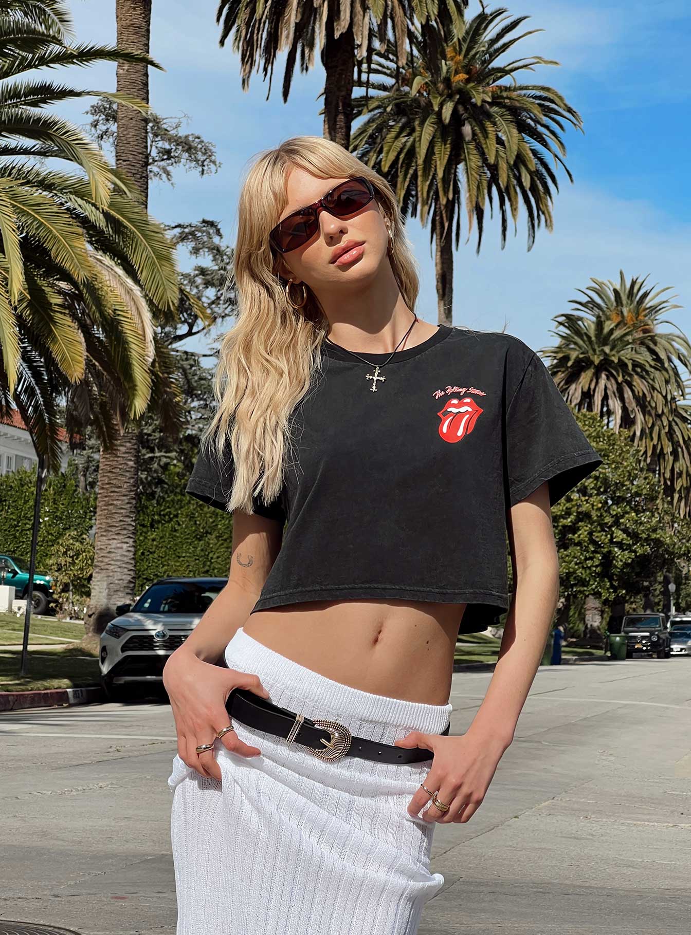 Rolling Stones Many Tongues Crop Tee Black - Image 6