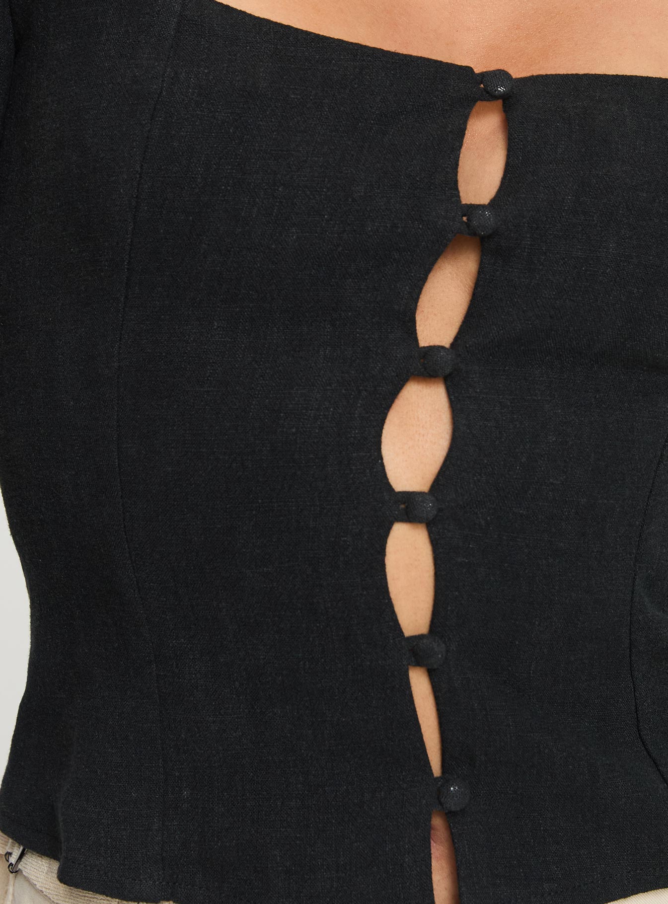 Zenda Linen Blend Long Sleeve Top Black - Image 5