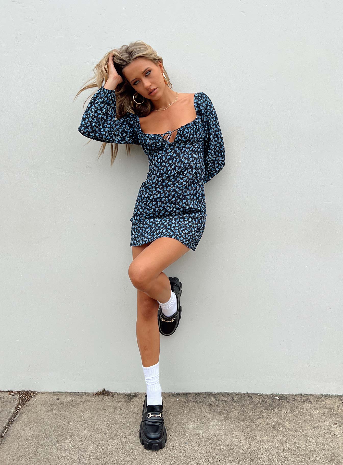 Yallara Long Sleeve Mini Dress Black / Floral - Image 6