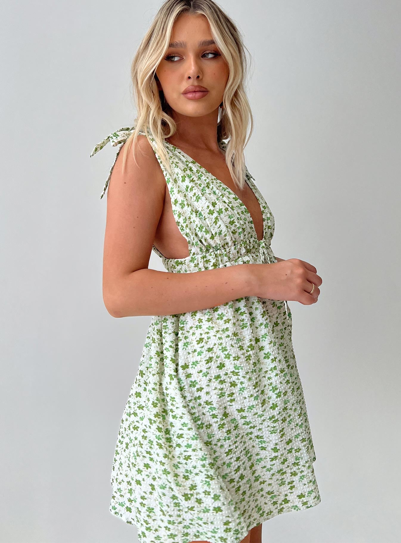 Seersucker Mini Dress Green Multi - Image 6