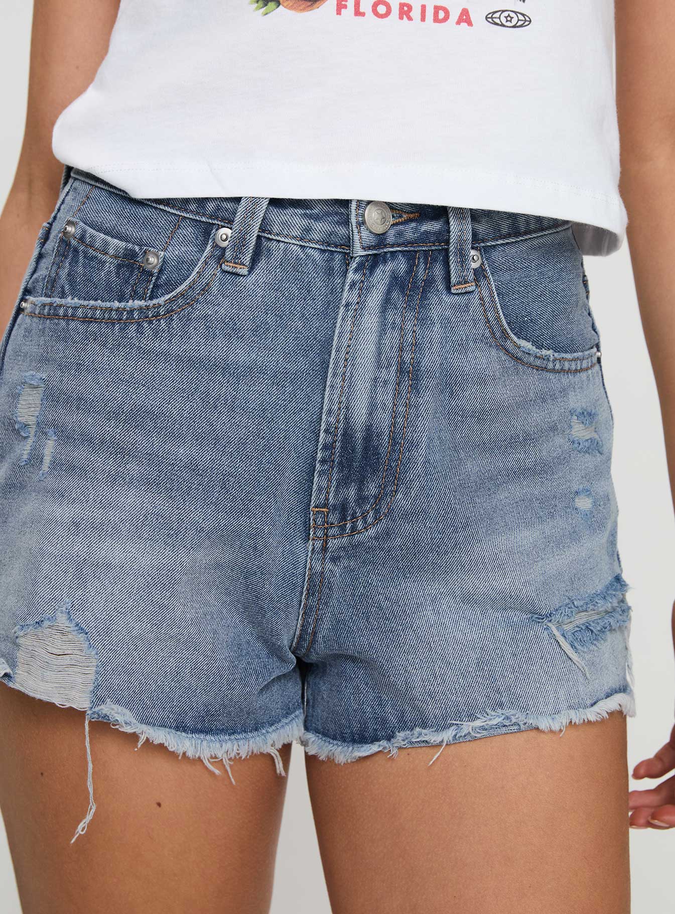 Gratzi Mid Rise Denim Shorts Blue - Image 5