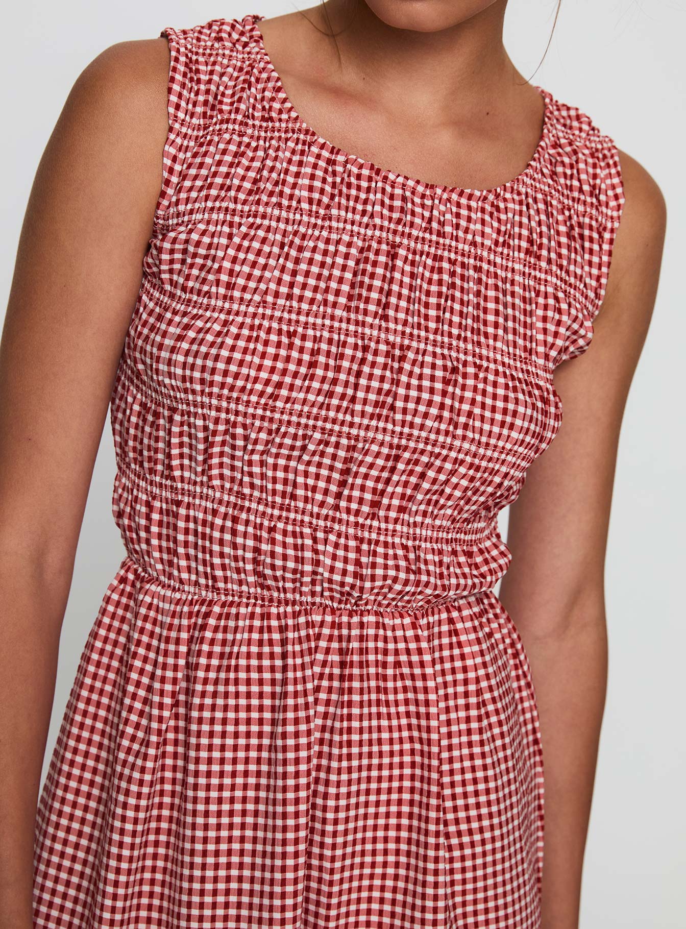 Winxie Shirred Mini Dress Red Gingham - Image 6