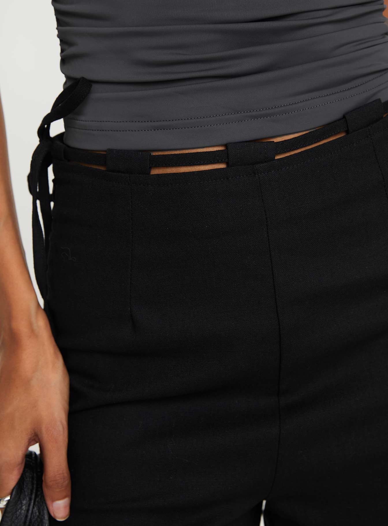 Threaded Waistband Low Waist Pant Black - Image 6