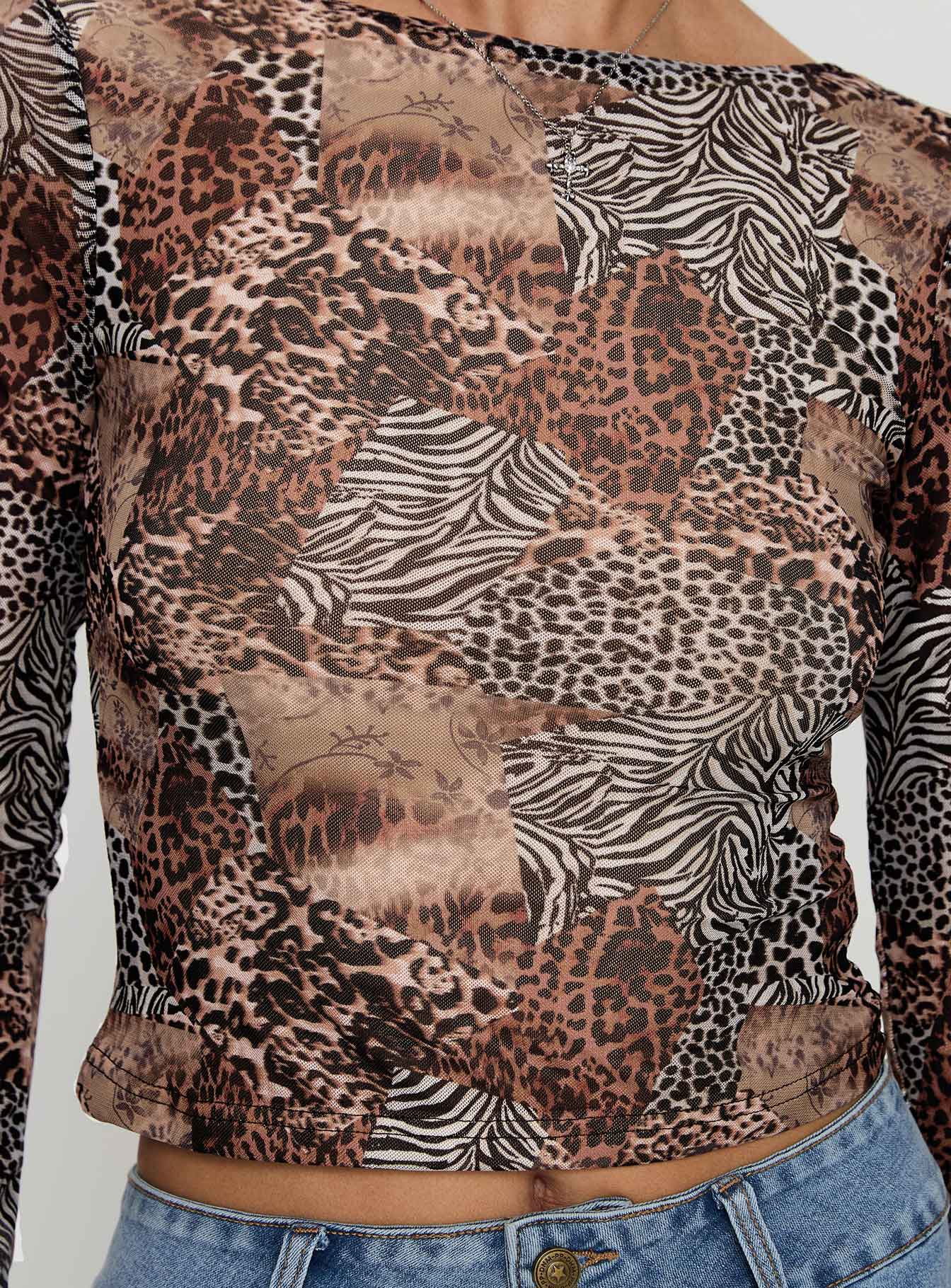 Tied In Long Sleeve Top Leopard - Image 6