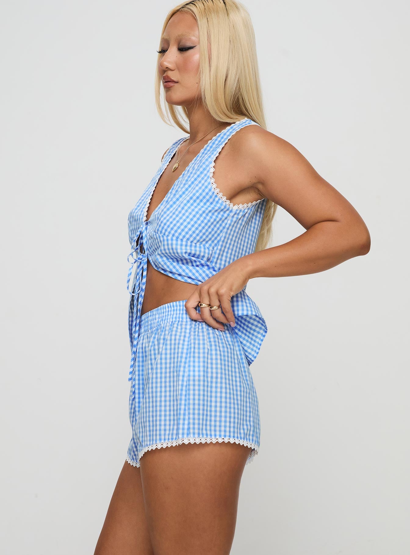 Jaycob Tie Front Set Blue Gingham - Image 6
