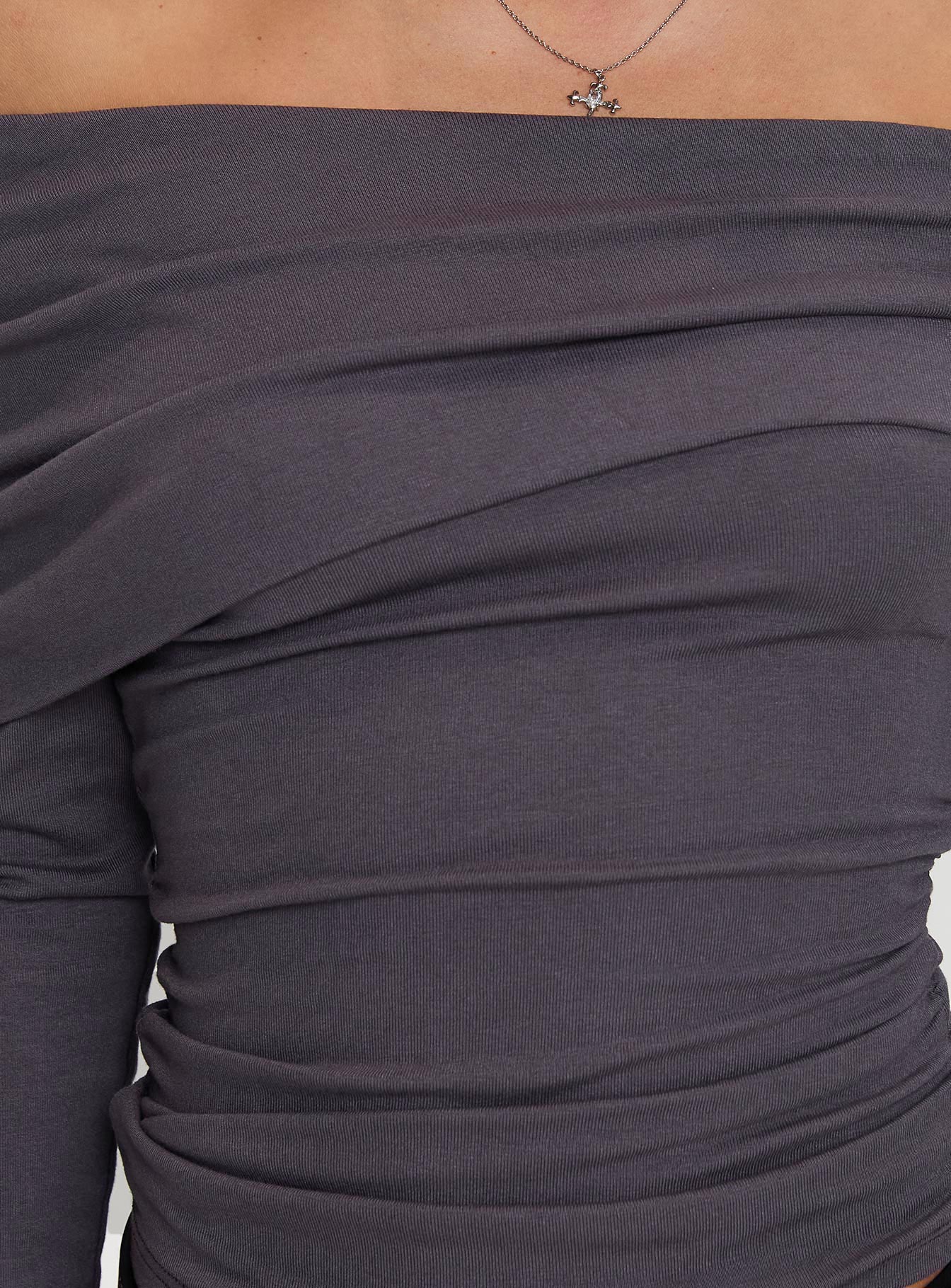 Erving Long Sleeve Off Shoulder Top Slate - Image 6