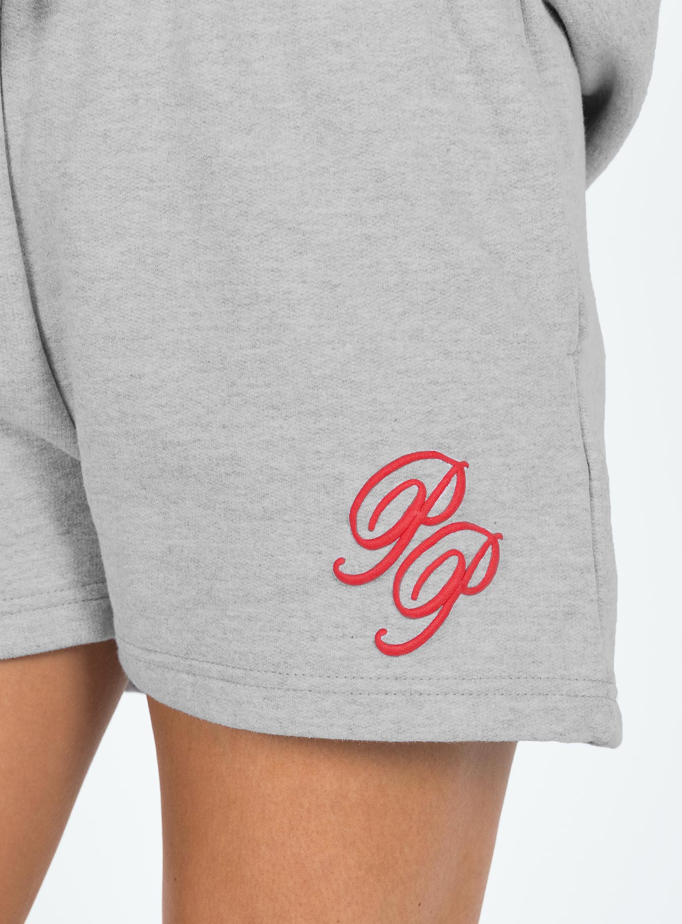 Princess Polly Track Shorts Cursive Text Grey Marle / Red - Image 6