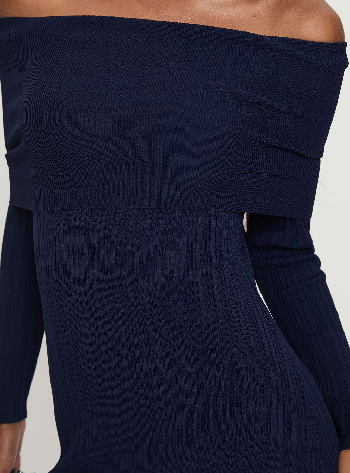 Flisse Long Sleeve Rib Maxi Dress Navy - Image 5