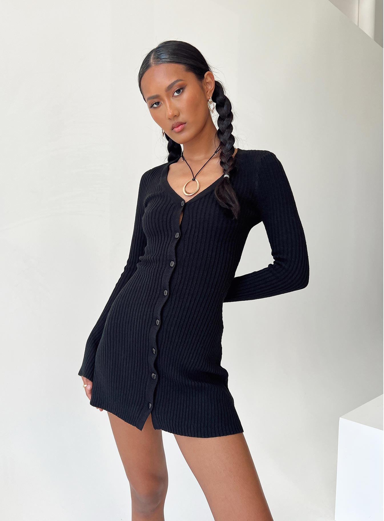 Waldin Long Sleeve Mini Dress Black - Image 6