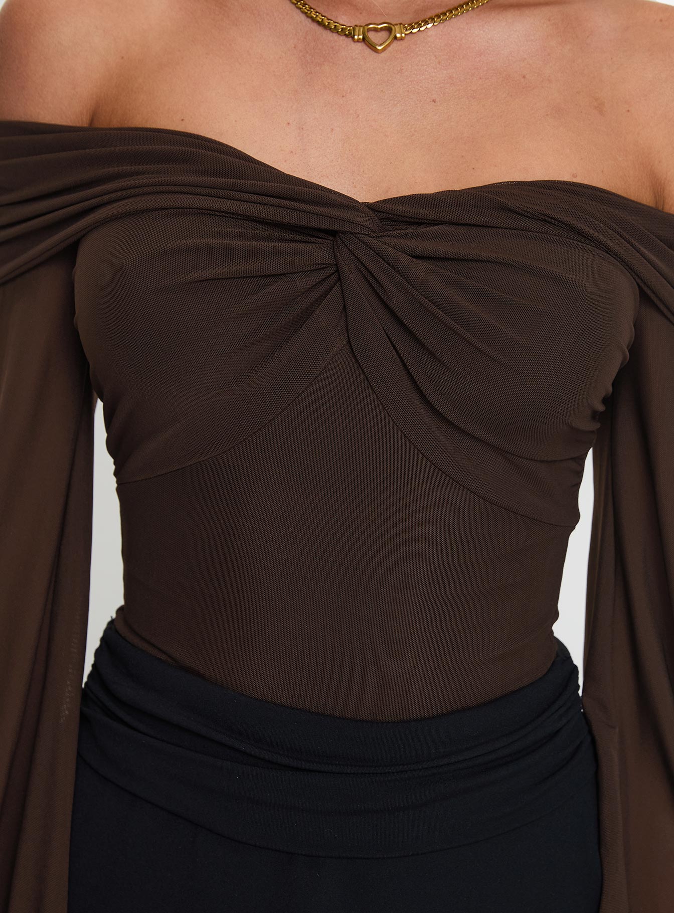 Babette Off The Shoulder Bodysuit Brown - Image 6