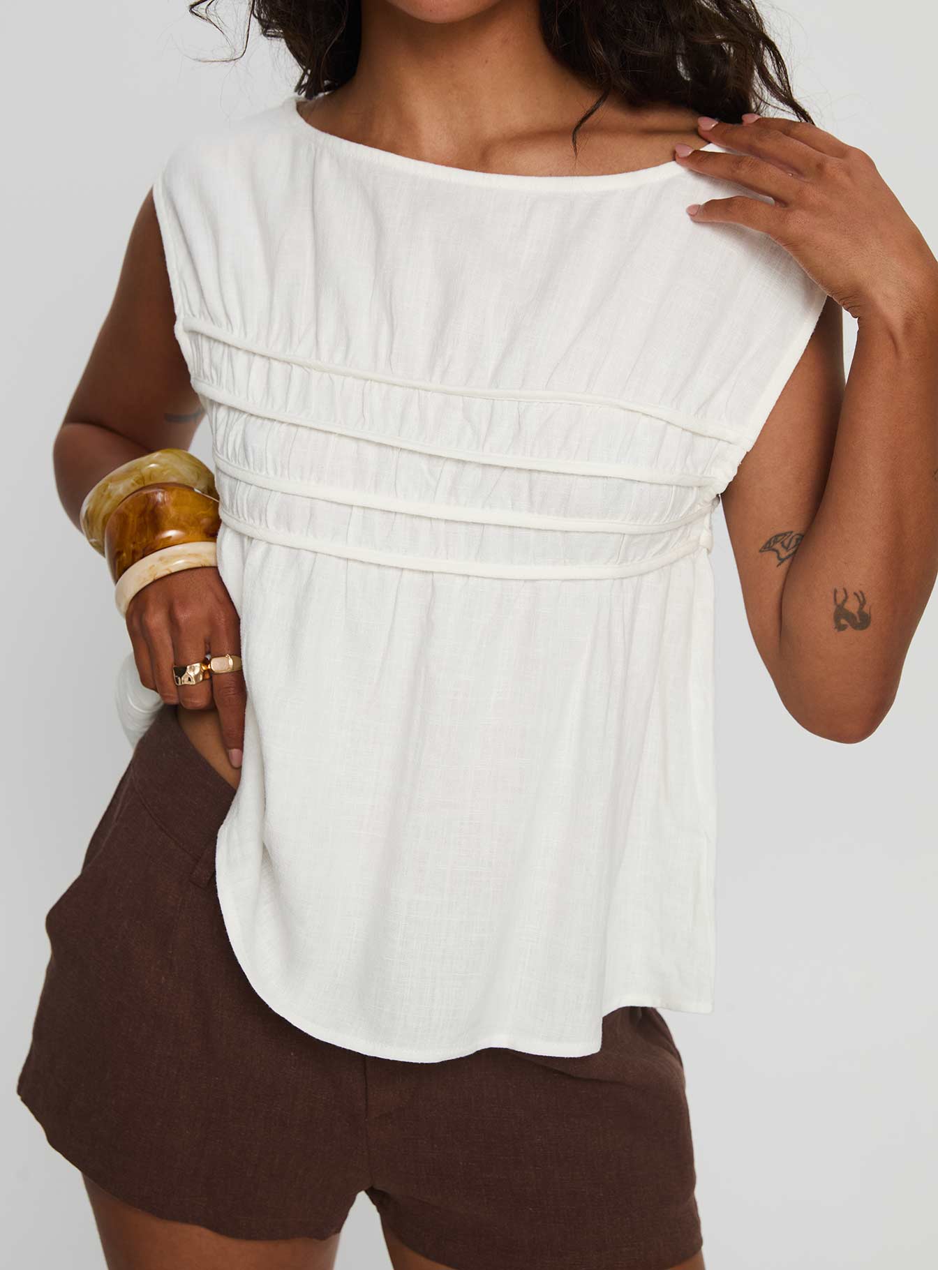 Alorie Textured Linen Blouse Top White - Image 6