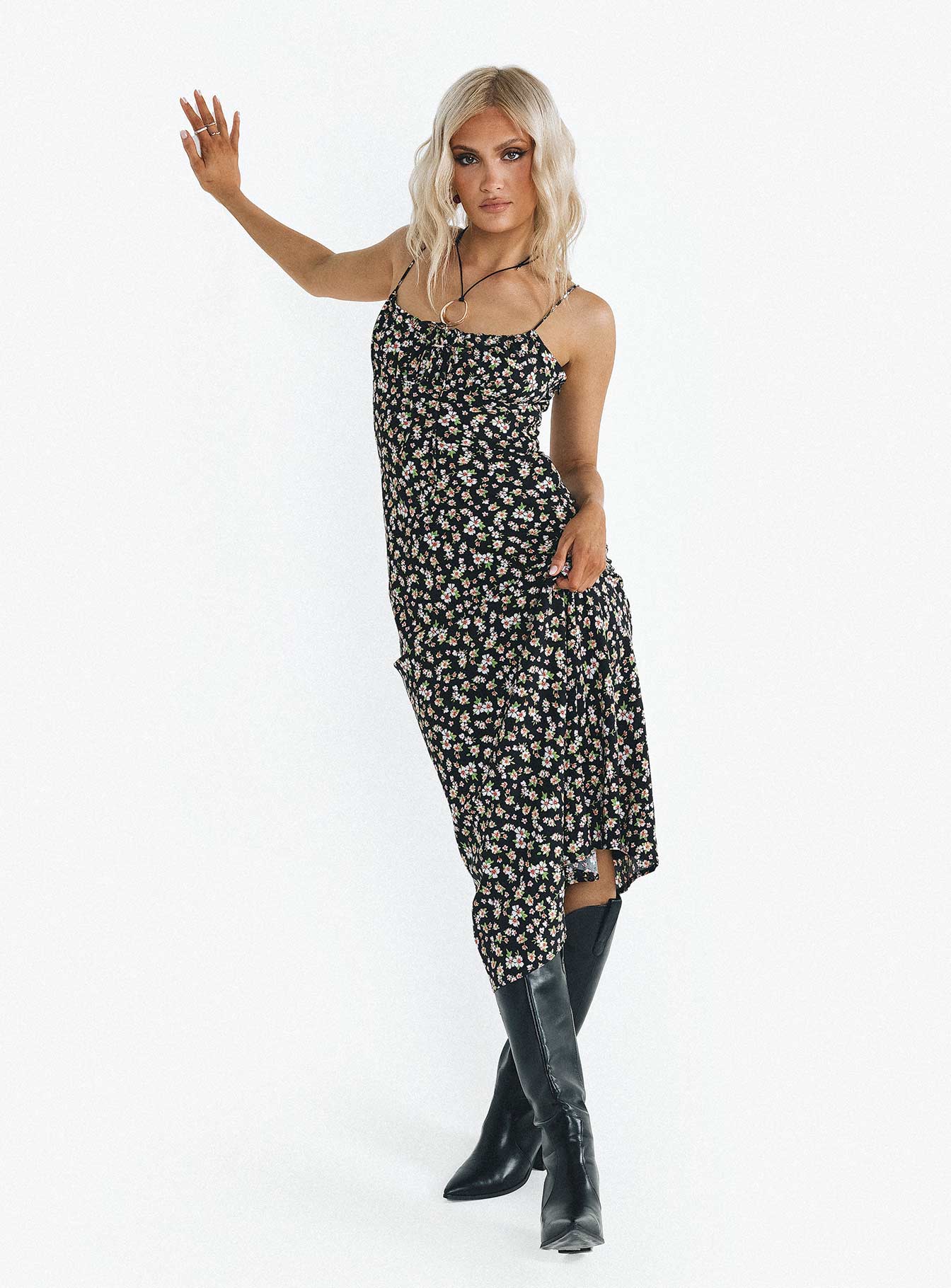 Kaplan Midi Dress Black / White Floral - Image 7