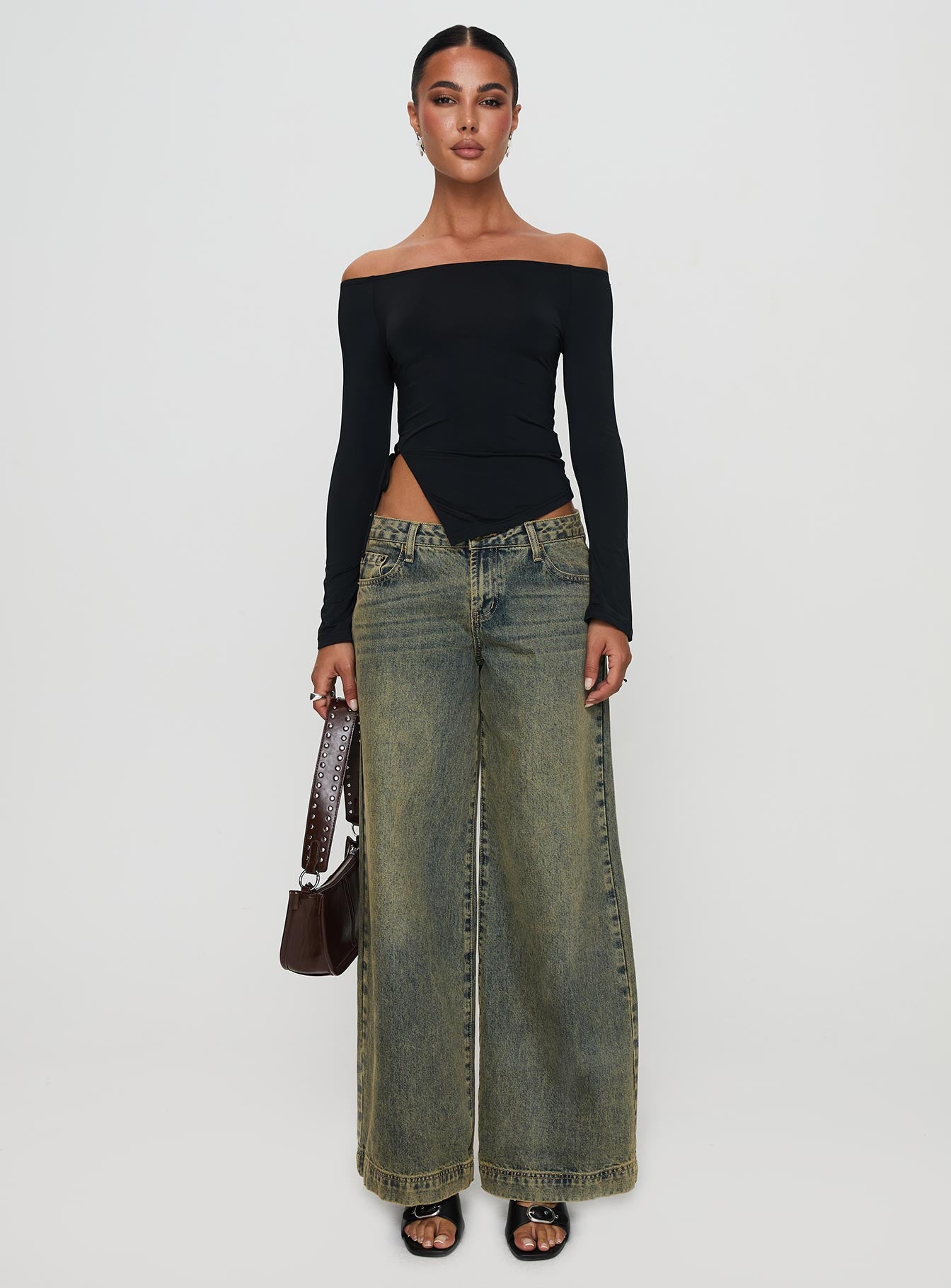 Endellion Off Shoulder Long Sleeve Top Black - Image 7