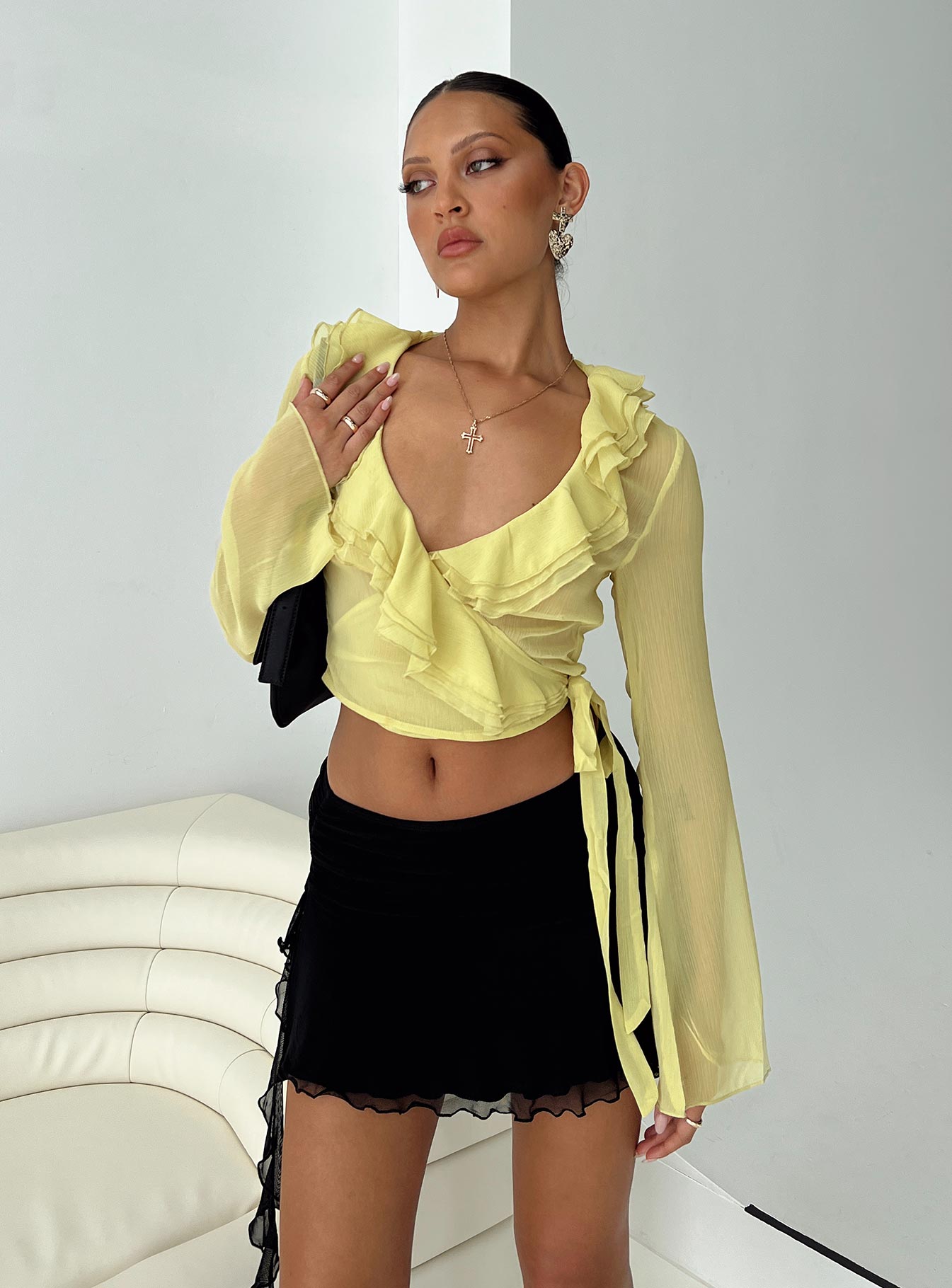 She's Mine Frill Wrap Top Yellow - Image 6