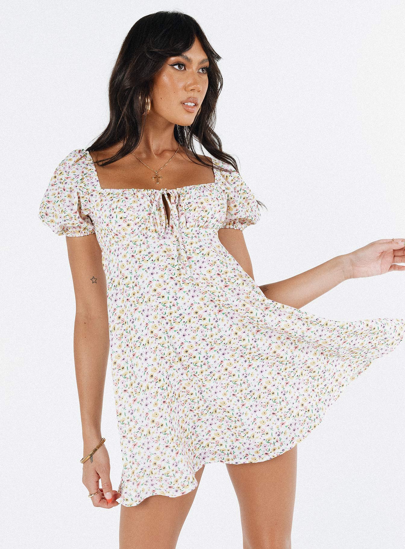 Sudarso Mini Dress Yellow Floral - Image 6